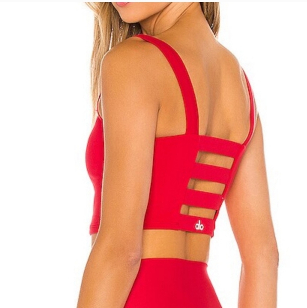 Alo Yoga Red Strappy Sports Bra Crop Top Medium So Cute 😍